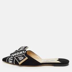 Pre Owned Jimmy Choo Black Suede Logo Web Gretchen Flat Mules Size 38