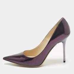 Pre Owned Jimmy Choo Metallic Purple Leather Romy Pumps Size 38.5