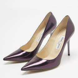 Pre Owned Jimmy Choo Metallic Purple Leather Romy Pumps Size 38.5