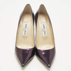 Pre Owned Jimmy Choo Metallic Purple Leather Romy Pumps Size 38.5