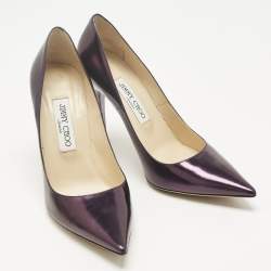 Pre Owned Jimmy Choo Metallic Purple Leather Romy Pumps Size 38.5
