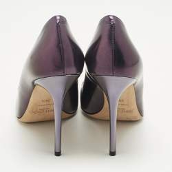 Pre Owned Jimmy Choo Metallic Purple Leather Romy Pumps Size 38.5
