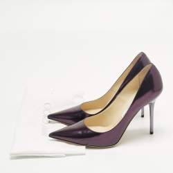 Pre Owned Jimmy Choo Metallic Purple Leather Romy Pumps Size 38.5