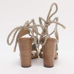 Pre Owned Jimmy Choo Grey/Gold Canvas and Leather Henni Cut Out Sandals Size 39