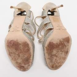 Pre Owned Jimmy Choo Gold Glitter and Lame Fabric Kelsey Strappy Sandals Size 39