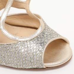 Pre Owned Jimmy Choo Gold Glitter and Lame Fabric Kelsey Strappy Sandals Size 39
