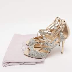 Pre Owned Jimmy Choo Gold Glitter and Lame Fabric Kelsey Strappy Sandals Size 39