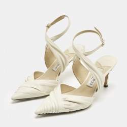 Pre Owned Jimmy Choo Cream Leather Basil 75 Pumps Size 38