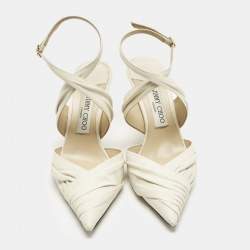 Pre Owned Jimmy Choo Cream Leather Basil 75 Pumps Size 38