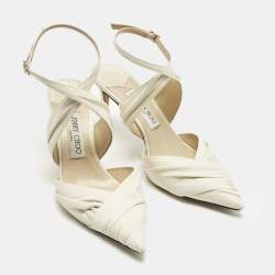 Pre Owned Jimmy Choo Cream Leather Basil 75 Pumps Size 38