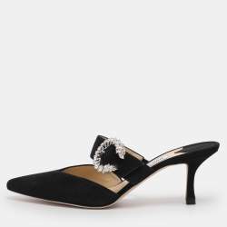 Pre Owned Jimmy Choo Black Suede Crystal Embellished Marta Mules Size 38.5