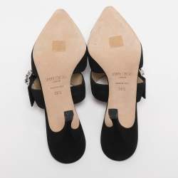 Pre Owned Jimmy Choo Black Suede Crystal Embellished Marta Mules Size 38.5