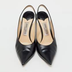 Pre Owned Jimmy Choo Black Leather Ivy Pointed Toe Slingback Pumps Size 40 