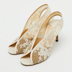 Pre Owned Jimmy Choo White Lace and Leather Shar Slingback Pumps Size 40
