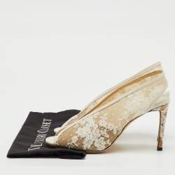 Pre Owned Jimmy Choo White Lace and Leather Shar Slingback Pumps Size 40