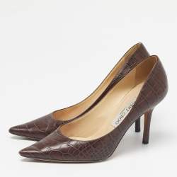 Pre Owned Jimmy Choo Brown Croc Embossed Leather Love Pumps Size 37