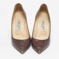 Pre Owned Jimmy Choo Brown Croc Embossed Leather Love Pumps Size 37