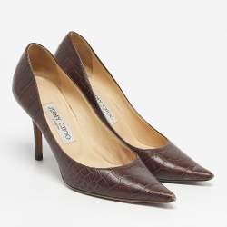 Pre Owned Jimmy Choo Brown Croc Embossed Leather Love Pumps Size 37