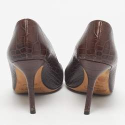 Pre Owned Jimmy Choo Brown Croc Embossed Leather Love Pumps Size 37