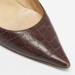 Pre Owned Jimmy Choo Brown Croc Embossed Leather Love Pumps Size 37