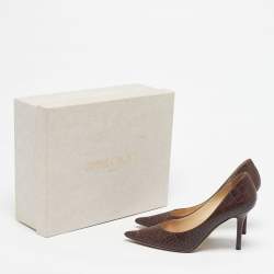 Pre Owned Jimmy Choo Brown Croc Embossed Leather Love Pumps Size 37