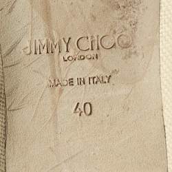 Pre Owned Jimmy Choo Beige/White Leather and Raffia Elme Bow  Ballet Flats Size 40