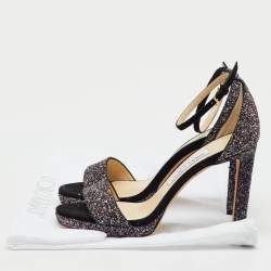 Pre Owned Jimmy Choo Multicolor Glitter Suede Misty Ankle Strap Sandals Size 37.5