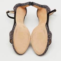 Pre Owned Jimmy Choo Multicolor Glitter Suede Misty Ankle Strap Sandals Size 37.5