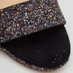 Pre Owned Jimmy Choo Multicolor Glitter Suede Misty Ankle Strap Sandals Size 37.5