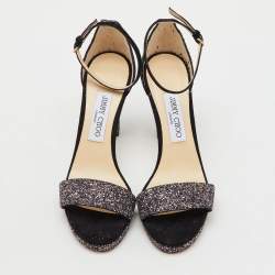 Pre Owned Jimmy Choo Multicolor Glitter Suede Misty Ankle Strap Sandals Size 37.5