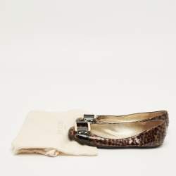 Pre Owned Jimmy Choo Brown/Black Patent Buckle Ballet Flats Size 39.5