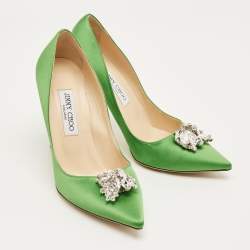 Pre Owned Jimmy Choo Green Satin Manda Pumps Size 39.5