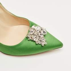 Pre Owned Jimmy Choo Green Satin Manda Pumps Size 39.5