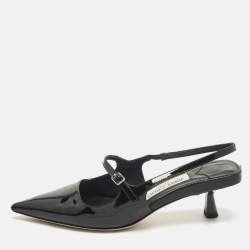 Pre Owned Jimmy Choo Black Patent Leather Didi Slingback Pumps Size 38