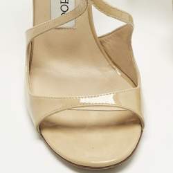 Pre Owned Jimmy Choo Beige Patent Leather Lance Ankle Strap Sandals Size 38
