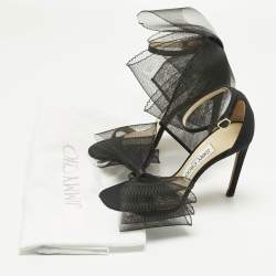 Pre Owned Jimmy Choo Black Canvas and Net Aveline Ankle Strap Sandals Size 36