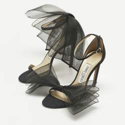 Pre Owned Jimmy Choo Black Canvas and Net Aveline Ankle Strap Sandals Size 36