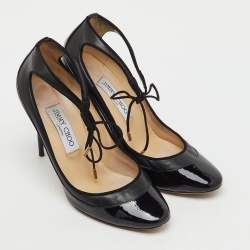 Pre Owned Jimmy Choo Black Leather and Patent Leather Tyler Pumps Size 38.5