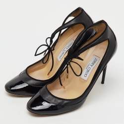 Pre Owned Jimmy Choo Black Leather and Patent Leather Tyler Pumps Size 38.5