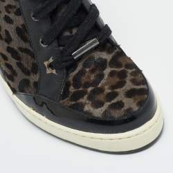 Pre Owned Jimmy Choo Brown/Black Leopard Print Calf Hair and Leather Wedge Sneakers Size 37