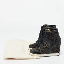 Pre Owned Jimmy Choo Brown/Black Leopard Print Calf Hair and Leather Wedge Sneakers Size 37