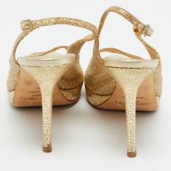 Pre Owned Jimmy Choo Gold Lurex Fabric verity Peep Toe Pumps Size 36