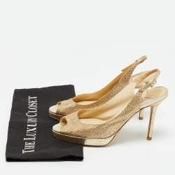 Pre Owned Jimmy Choo Gold Lurex Fabric verity Peep Toe Pumps Size 36