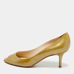 Pre Owned Jimmy Choo Metallic Patent Leather Evelyn Peep Toe Pumps Size 36