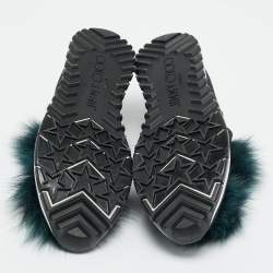 Pre Owned Jimmy Choo Green Fur and Lurex Fabric Norway Pom Pom Sneakers Size 36.5