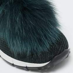 Pre Owned Jimmy Choo Green Fur and Lurex Fabric Norway Pom Pom Sneakers Size 36.5