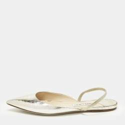 Pre Owned Jimmy Choo Silver/Gold Croc Embossed Leather Genoa Flat Mules Size 40