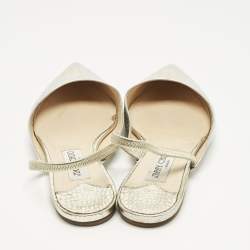 Pre Owned Jimmy Choo Silver/Gold Croc Embossed Leather Genoa Flat Mules Size 40