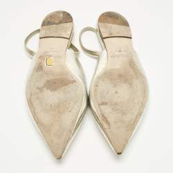 Pre Owned Jimmy Choo Silver/Gold Croc Embossed Leather Genoa Flat Mules Size 40