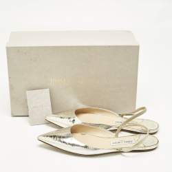 Pre Owned Jimmy Choo Silver/Gold Croc Embossed Leather Genoa Flat Mules Size 40